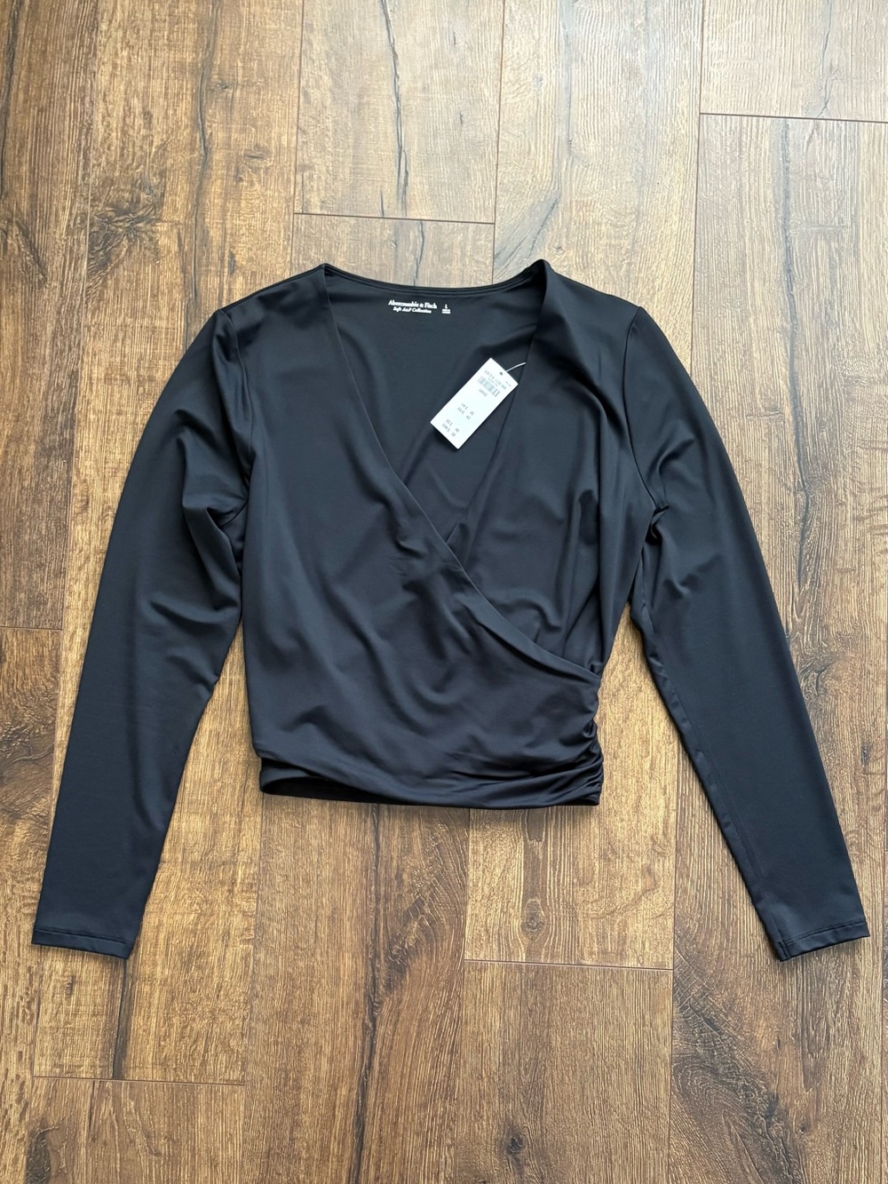 Abercrombie & Fitch Faux Wrap Long Sleeve Top, L Black NWT